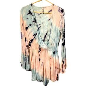 Mona B tie dye Long sleeve romper lightweight Sz S
